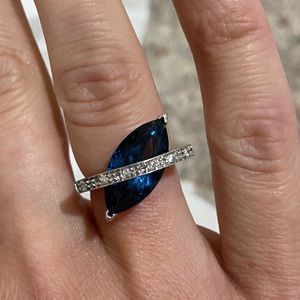 10k gold diamonds and huge dark london blue topaz